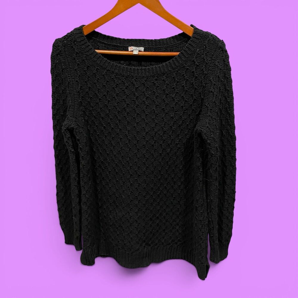 Cute classic Talbots chunky open weave wool blend scoop neck sweater